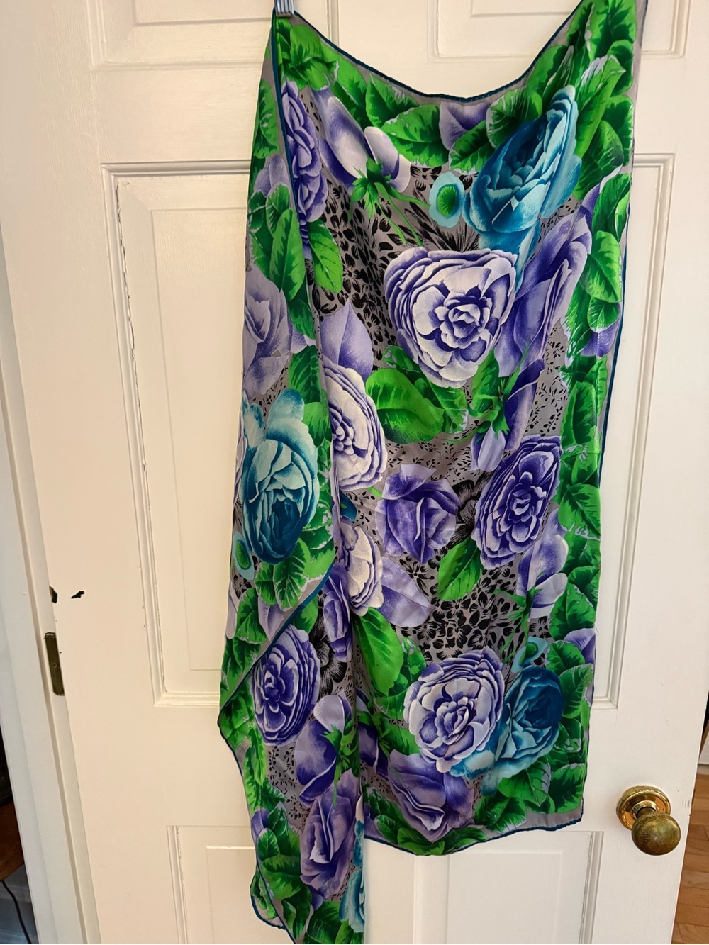 Oscar de la Renta Green & Purple Floral Scarf